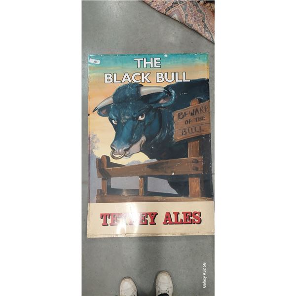 Vintage metal Black Bull Tetley Ales sign 44"x30"