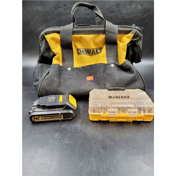 Dewalt 20V Lithium Ion Battery/Bits and Tool Bag