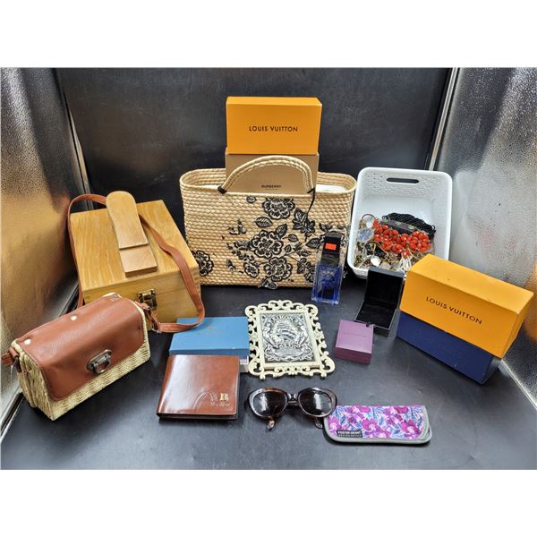 Louis Vuitton/Burberry Boxes, Handbags, Sunglasses, Costume Jewelry, & More