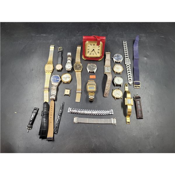 Assorted Watches, Straps, Faces, & Travel Clock