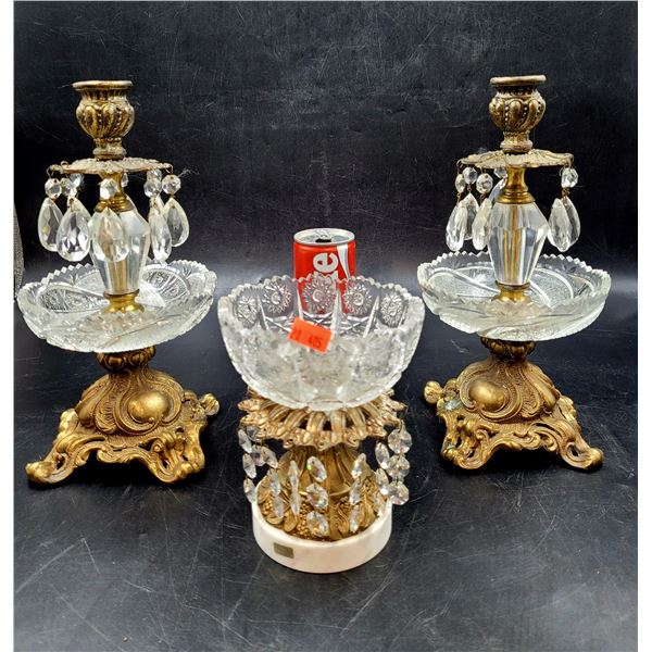 Vintage Brass & Crystal Candle Stick Holders