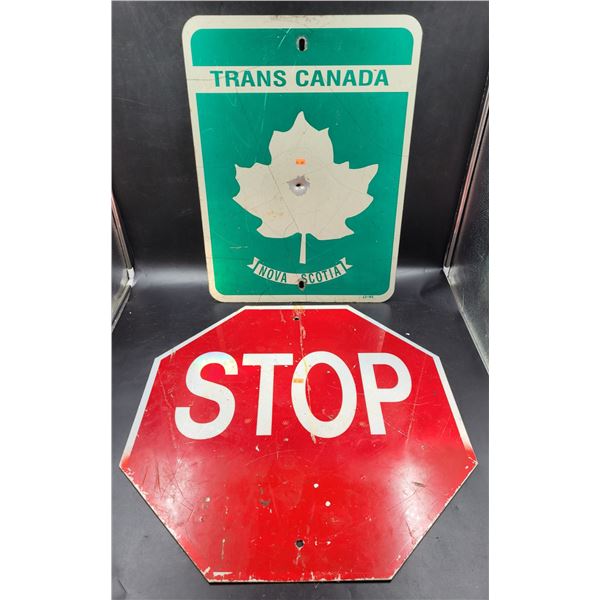Nova Scotia Trans Canada Highway Sign & Stop Sign