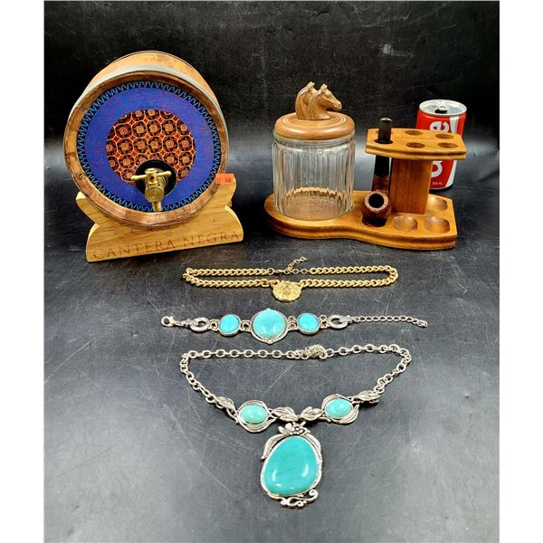 Pipe Holder, Wooden Beer Barrel Tap & Jewelry