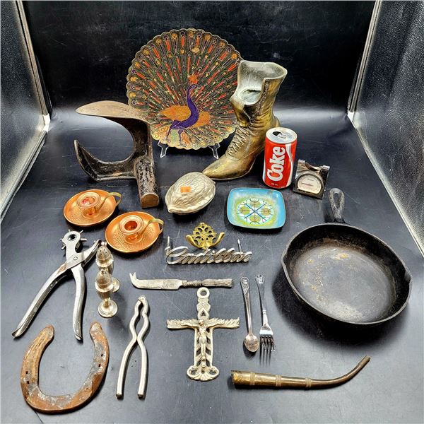 Vintage Metal Lot w/ Cast Iron Frying Pan