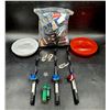 Image 1 : Fishing Pole Lighters, Assorted Cigarette Brand Matches, & 2 Ashtrays
