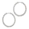 Image 3 : 14K White Gold Large 5 ctw In and Out Emerald Cut Diamond Oval Shape Hoop Earrin