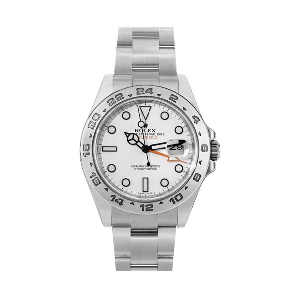Rolex Mens Stainless Steel 42MM White Dial Explorer 2 With Rolex Box