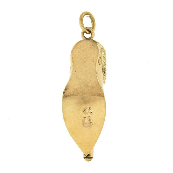 Collectible 14k Gold Genie Shoe Slipper w/ Cabochon Turquoise Charm Pendant