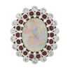Image 4 : NEW Platinum 8.20 ctw GIA Oval Cabochon Opal w/ Ruby & Diamond Halo Cocktail Rin