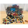 Bin of Lego with Mini Figures Minifigs - see all photos for details - bin approx: 20x13" & 11"T