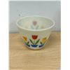 Image 3 : Vintage Fire King Ivory Tulips Grease Jar - couple small knicks - Approx: 5.5"W see all photos