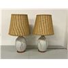 Image 1 : 2 Mid Century Ceramic / Teak Accents Table Lamps - Working Approx: 31.5"T 18"W
