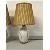 Image 2 : 2 Mid Century Ceramic / Teak Accents Table Lamps - Working Approx: 31.5"T 18"W