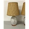 Image 3 : 2 Mid Century Ceramic / Teak Accents Table Lamps - Working Approx: 31.5"T 18"W