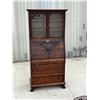 Antique Oak Drop Front Secretary Desk / Cabinet - Approx: 32x16.5" & 67.5"T see all photos