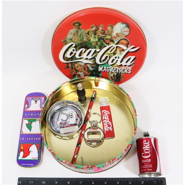 VINTAGE COCA COLA TIN FULL OF ASSORTED COCA COLA
