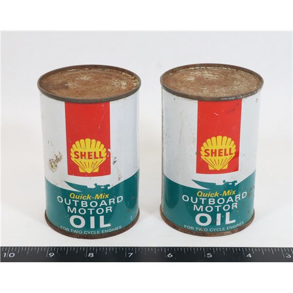 TWO VINTAGE SHELL QUICK MIX OUTBOARD MOTOR OIL