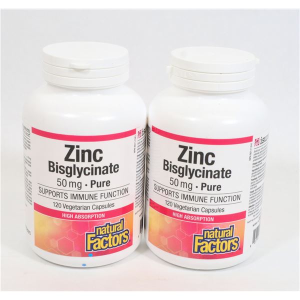 2 NEW  BOTTLES OF NATURAL FACTORS PURE ZINC 50MG