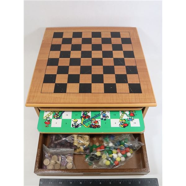 HEAVY WOODEN TABLETOP GAMEBOX MULTIPLE GAMES AND