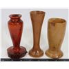 Image 1 : 3  WOODEN VASES , RUSSIAN OLIVE,CHERRY,RED WOOD