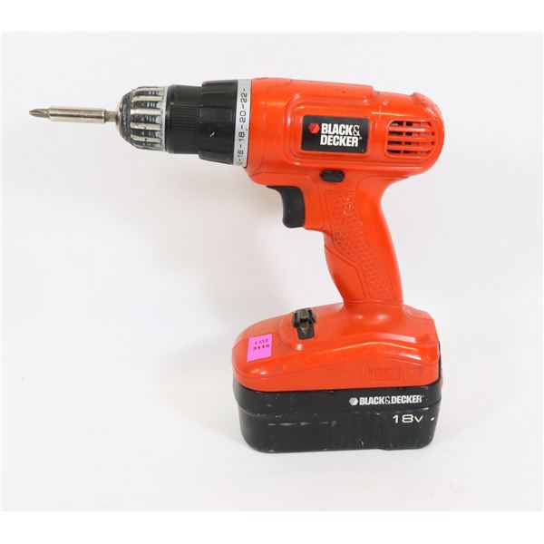 BLACK & DECKER 18V DRILL WITH BATTERY, NO CHARGER