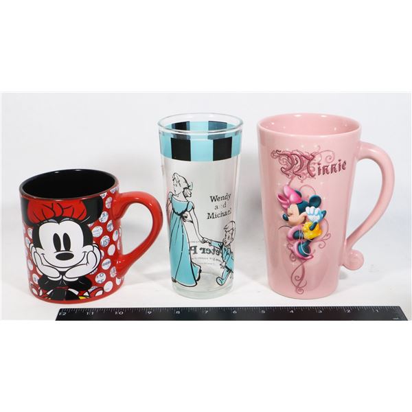 DISNEY GLASSWARE LOT, TWO MODERN, ONE VINTAGE