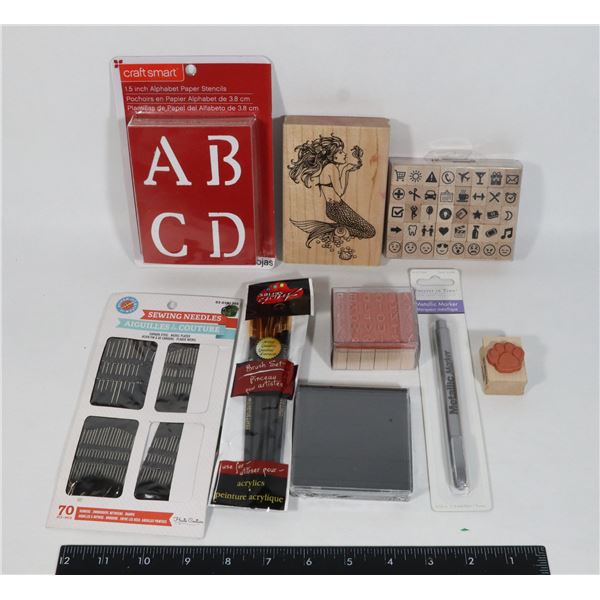 LARGE BAG OF CRAFTING SUPPLIES, INCLUDING STAMPS