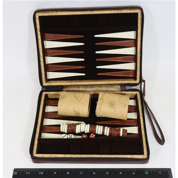 BACKGAMMON SET IN ZIP UP GLOBE THEME CASE