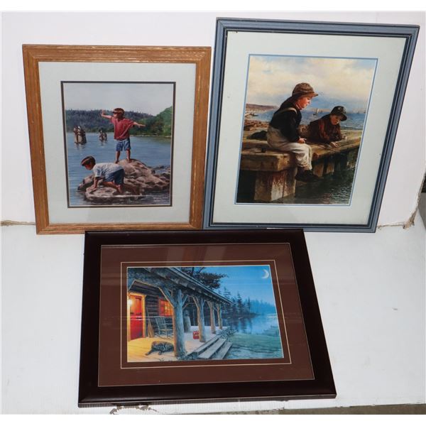 NICELY FRAMED LOG CABIN PICTURE, ALONG WITH TWO