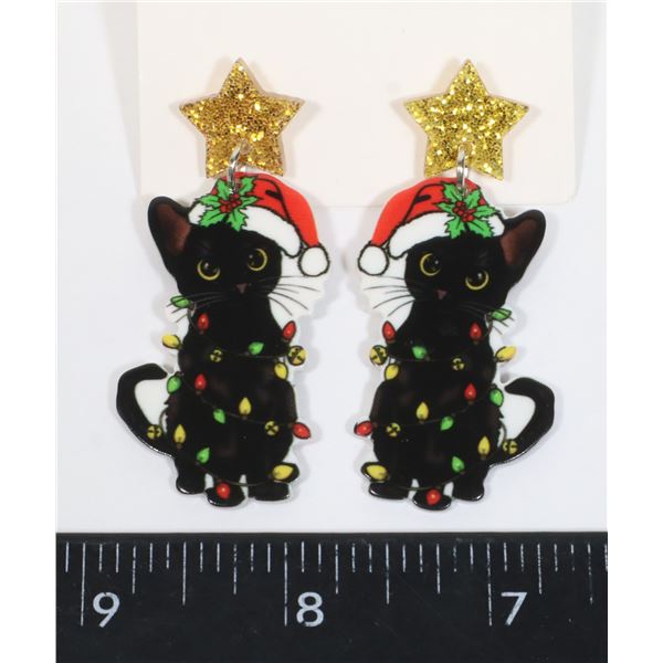 NEW CHRISTMAS CAT DROP EARRINGS. DOUBLE SIDED