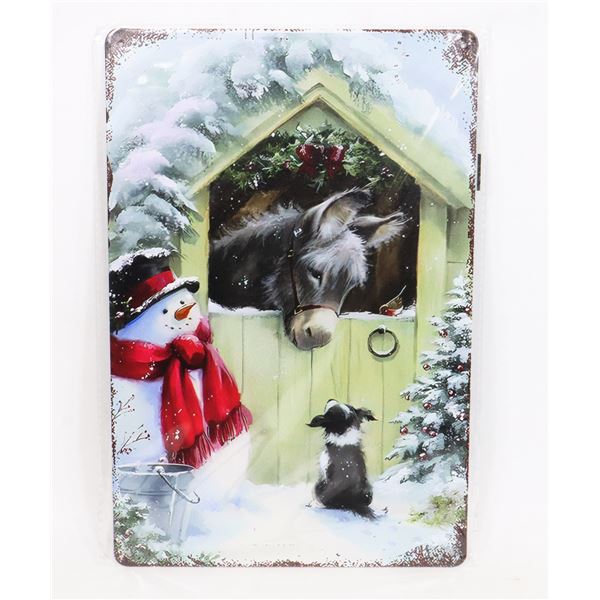 NEW WINTER DONKEY AND PUP METAL SIGN