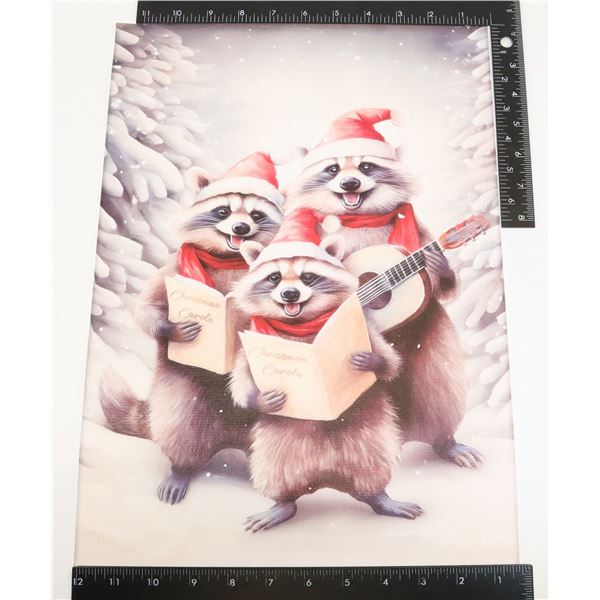 NEW CAROLING RACCOON CANVAS PICTURE.