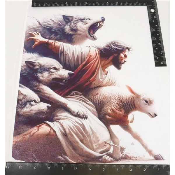 NEW JESUS PROTECTING THE LAMB CANVAS ART WITHOUT