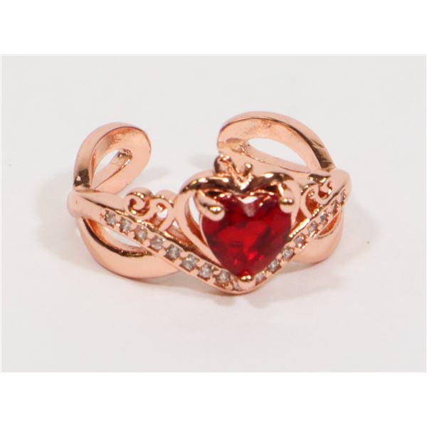 NEW ROSE GOLD TONE RED APPLE RHINESTONE CUFF RING