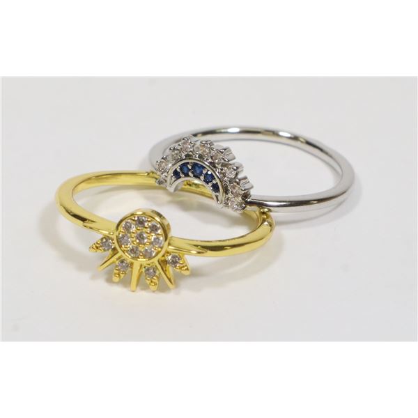 NEW SIZE 9 CUBIC ZIRCONIA INLAID SUN AND MOON