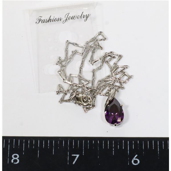 NEW PURPLE TEAR DROP PENDANT NECKLACE