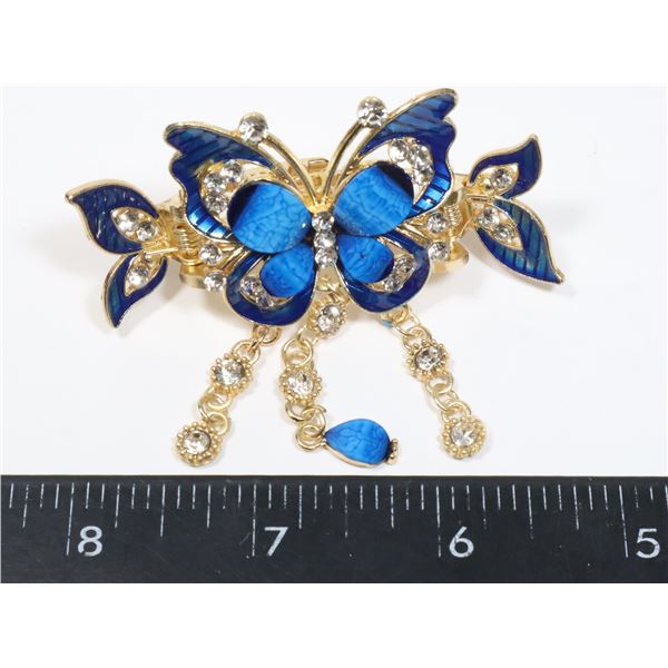 NEW RHINESTONE ACCENT BLUE BUTTERFLY TASSEL CRAB