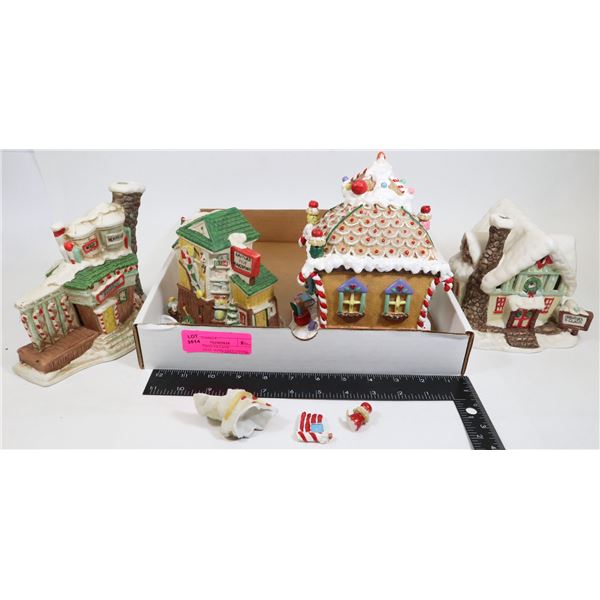 4 CHRISTMAS VILLAGE ORNAMENTS. SOME NEED FIXING