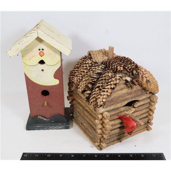 2 WOODEN BIRD FEEDERS. ONE CABIN DESIGN 1