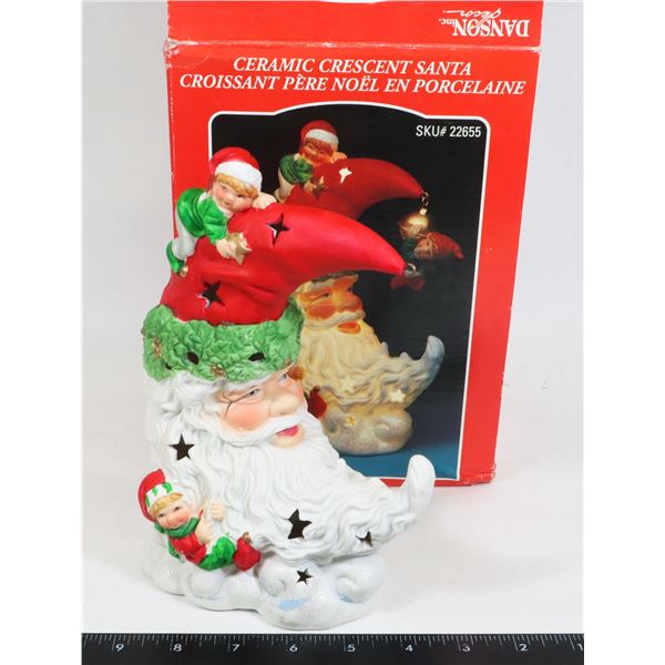 CERAMIC CRESCENT SANTA CHRISTMAS DECORATION