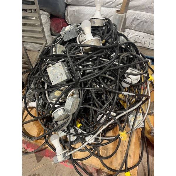 pallet of lights and power plugs