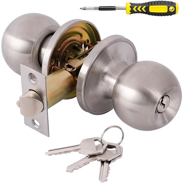 1 Entry Locking Door Knob with Lock and Keys - Easy to Install - Brand New
