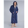 Image 1 : 1 SlumberMee Mens Premium Fleece Plush Hooded Robe with Pockets - Navy Blue - XL - New