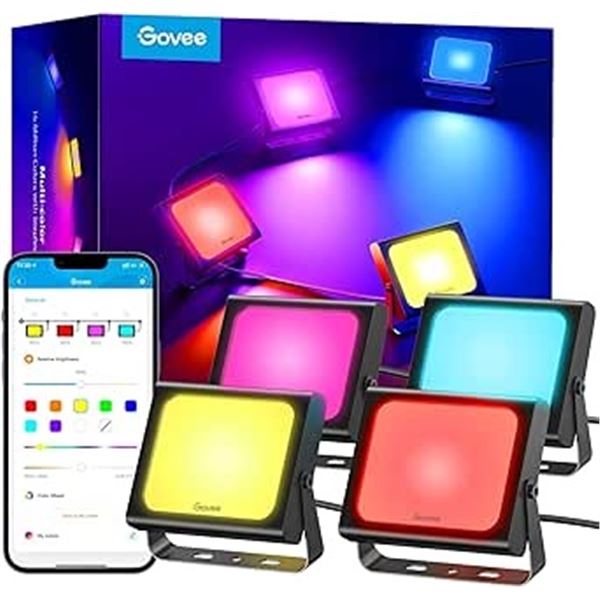 1 Govee Outdoor RGBIC LED Smart Flood Light Set with App Control (Model: H7060) - New/Open Box