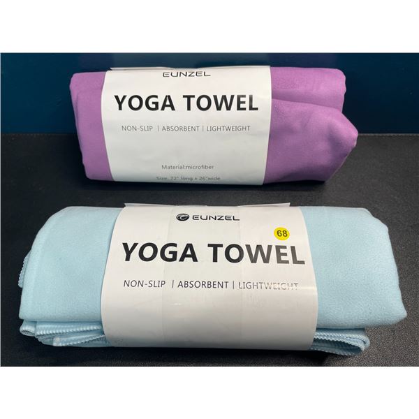 2 Eunzel Yoga Towels - Non-Slip, Absorbent, Lightweight - Large 72" x 26" Size - Brand New!