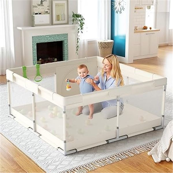 1 Fodoss Baby Playpen - 47" x 47" Playard for Babies - Beige - Brand New (Assembly Required)