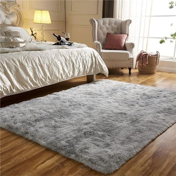 1 Large Shaggy/Fuzzy Plush Soft Area Rug - 10Ft x 8FT - Light Grey - New