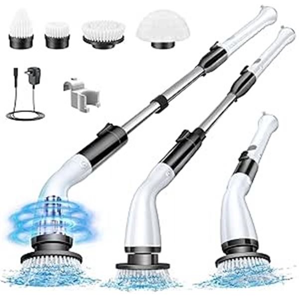 1 Labigo Electric Spin Brush/Cordless Spin Scrubber with 4 Brush Heads & Adjustable Height - NEW