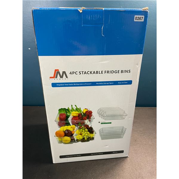 1 4PC Stackable Fridge Storage Bins - Clear Plastic Stackable Fridge Bins - 14.55" x 8.5" x 4" - New