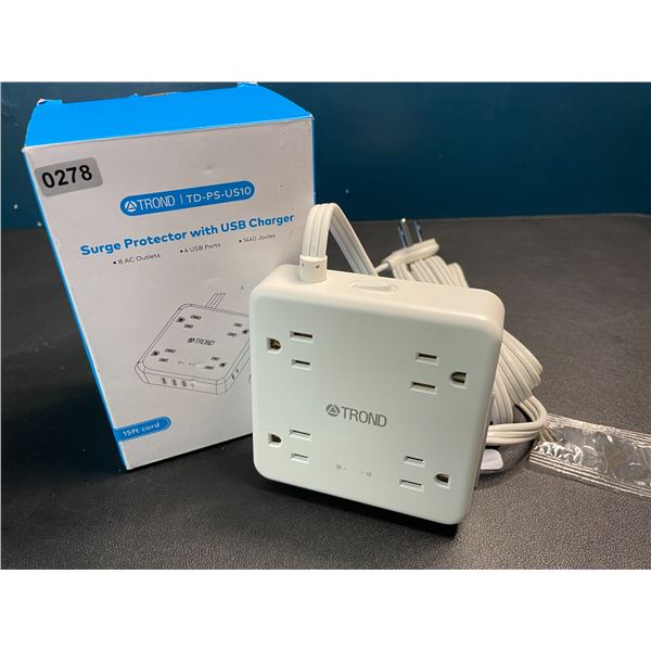 1 TRONd Surge Protector/Power Bar with USB Charging & 15FT Cord - New
